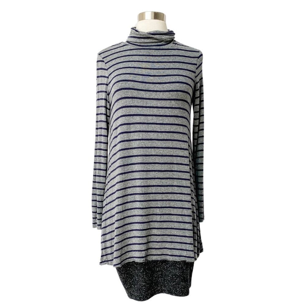 Anthropologie Bailey 44 Navy & Gray Striped Turtleneck Layered Dress